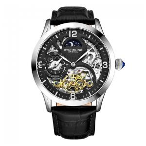 Relógio Stuhrling Reserve 3921 Automático 44mm Mostrador Preto Pulseira Couro Preto Fivela Prata