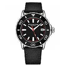 Relógio Stuhrling Explorar 4041 com Moldura Preta, Coroa Prateada e Pulseira Preta de Couro 22cm