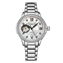 Relgio Automtico Perle 3951 com Mostrador Prateado, Pulseira em Ao Inoxidvel e Fivela de Implantao - Stuhrling 36mm