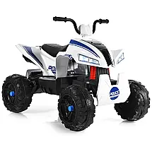 Kids Moto Elétrica Policial 12V para Crianças com USB, MP3 até 4 km por hora, Idade Recomendada 3, COSTZON, Branco