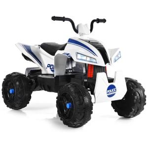 Kids Moto Elétrica Policial 12V para Crianças com USB, MP3 até 4 km por hora, Idade Recomendada 3, COSTZON, Branco