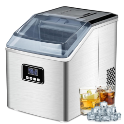 Máquina de Gelo Portátil, que Produz 12 kg em 24H com Função de Autolimpeza, Alça para Transporte Inclui Cesta e Colher de Gelo, 110V