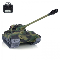Tanque Militar King Tiger 3888A de Controle Remoto com Rodas de Metal e Recuo de Canhão para Adultos, Heng Long