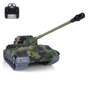 Tanque Militar King Tiger 3888A de Controle Remoto com Rodas de Metal e Recuo de Canhão para Adultos, Heng Long