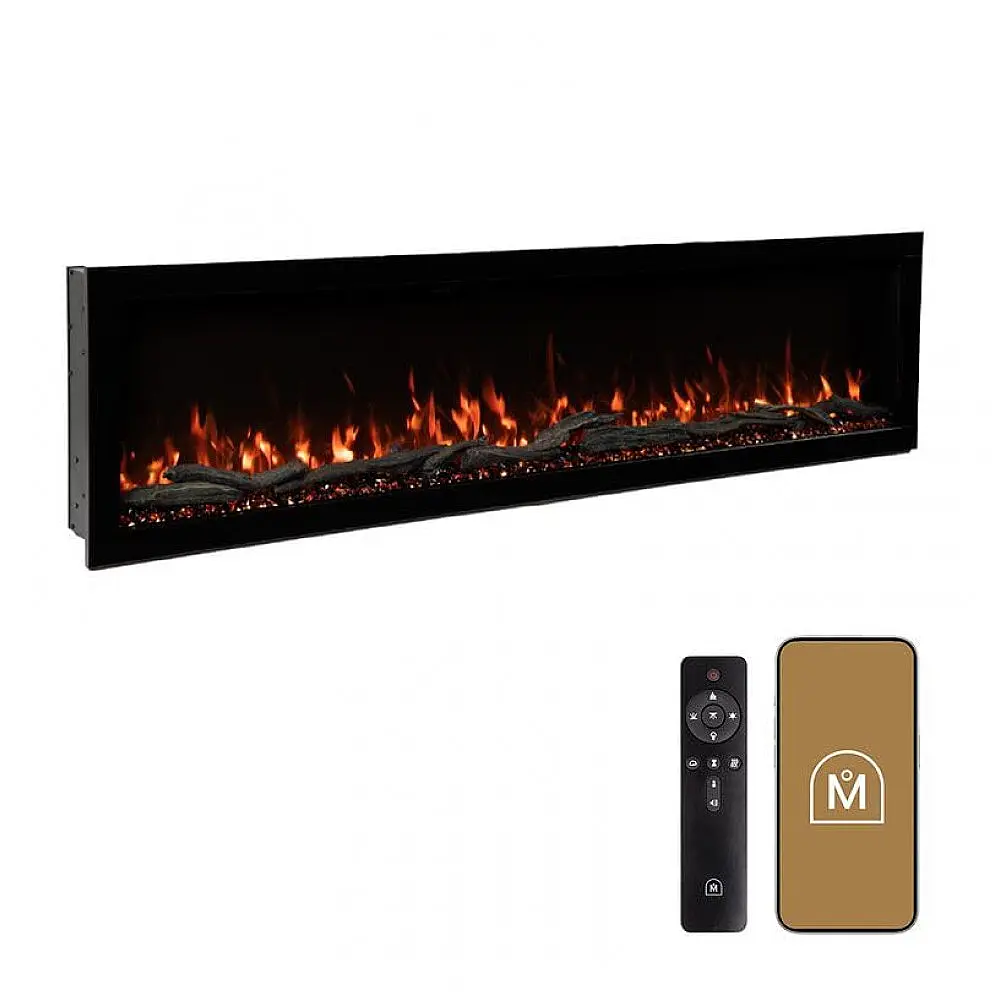 Lareira Elétrica Linear Inteligente Modern Ember Highmark 213,36 cm Premium com Chamas Personalizáveis em 10 Cores, Design Oculto de
