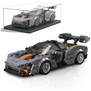 Kit de Construção Carro de Corrida com 352 Peças e Vitrine de Acrílico para Crianças Acima de 8 Anos, Mold King, Cinza