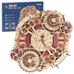 Quebra Cabeças 3D em Madeira para Adultos, Tema Relógio de Parede do Zodíaco com 168 Peças, ROKR LC601