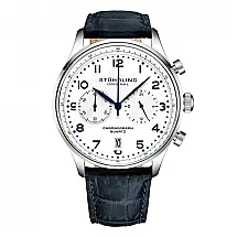Relógio Cronógrafo Stuhrling GR1Q 4012 42mm Mostrador Branco Pulseira Couro Azul Fivela Prata