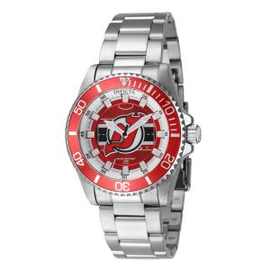 Relógio Feminino NHL New Jersey Devils com Pulseira em Aço Inoxidável, Invicta ZG42221, Prata e Vermelho