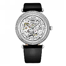 Relógio Automático Stuhrling Luxe 4022 38mm Prata com Mostrador Prateado e Pulseira Preta