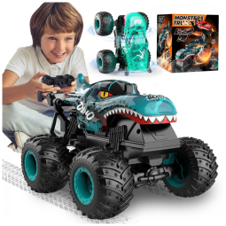 Caminhões Monstros para Meninos de 4-7 Anos: Controle Remoto 2.4Ghz, 120 Brinquedos de Dinossauro com Luz e Música, Caminhão RC