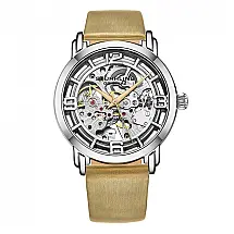 Relógio Automático Winchester 3982 40mm com Mostrador Prateado e Pulseira de Couro Bege Fivela Tang Prata - Stuhrling.