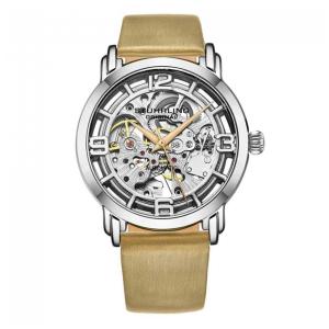 Relógio Automático Winchester 3982 40mm com Mostrador Prateado e Pulseira de Couro Bege Fivela Tang Prata - Stuhrling.