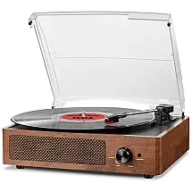 Toca-discos Vintage para Discos de Vinil com Alto-falantes Embutidos, Suporte a 3 Velocidades, Reprodução Bluetooth, Entrada AUX