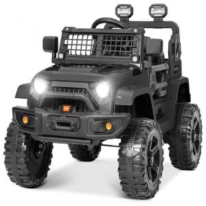 Kimbosmart Carro, Carrinho Elétrico 2 Assentos 12V, com Luzes de LED e Controle Remoto, Preto