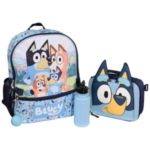 Mochila Escolar Infantil 3D 40cm AI ACCESSORY INNOVATIONS Cachorrinhos 4 Peças com Lancheira, Azul