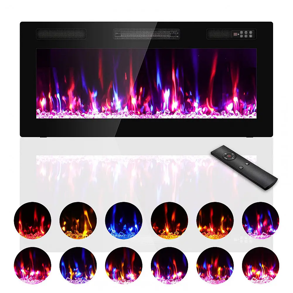 Lareira Elétrica Kucreiheat 107x46cm 1500W 12 Cores Chamas LED Embutir 110V