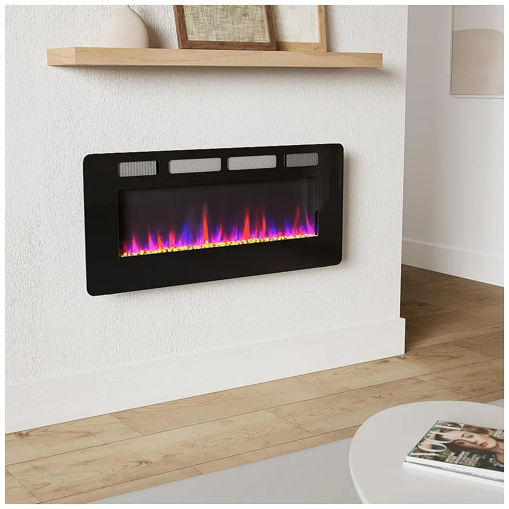 Lareira Elétrica Kucreiheat 107x46cm 1500W 12 Cores Chamas LED Embutir 110V — foto 2