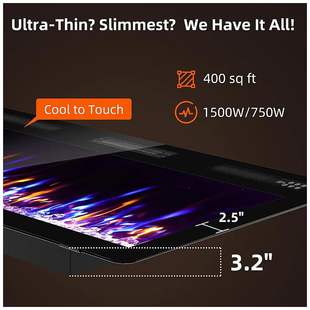 Lareira Elétrica Kucreiheat 107x46cm 1500W 12 Cores Chamas LED Embutir 110V — foto 3