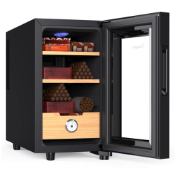 Umidor Elétrico KingChii 23 Litros, Gabinete com Controle de Temperatura e Prateleiras de Cedro Espanhol, Gaveta e Higrômetro - Ideal para