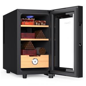 Umidor Elétrico KingChii 23 Litros, Gabinete com Controle de Temperatura e Prateleiras de Cedro Espanhol, Gaveta e Higrômetro - Ideal para