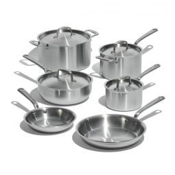 Conjunto de Panelas e Frigideiras Antiaderentes de Aço Inoxidável, Peças, MADE IN KIT 10 ISS, Prateado