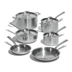 Conjunto de Panelas e Frigideiras Antiaderentes de Aço Inoxidável, Peças, MADE IN KIT 10 ISS, Prateado