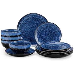 Aparelho de Jantar com 12 Peças Incluindo Pratos e Bowls de Cerâmica, Vancasso Starry, Verde e Azul
