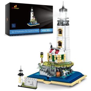 Kit de Construção Farol com Luzes e 1016 Peças, JMBricklayer, Branco
