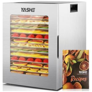 Desidratador de Alimentos YASHE, 14 Bandejas de Aço Inoxidável, 10 Configurações Pré-Programadas, Temporizador de 48 horas e Controle de