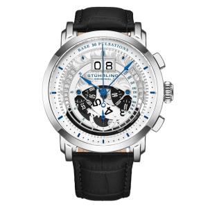 Relógio Masculino Stuhrling Imperia 4013 Quartzo 44mm com Cronográfo, Prata e Preto