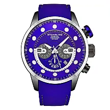 Relógio Cronógrafo Força Aquática 50mm com Mostrador e Pulseira Azul, Moldura Prateada - Stuhrling.