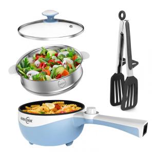 Panela Elétrica Multifuncional 1,7L com Vaporizador e Frigideira Antiaderente. Ideal para cozinhar macarrão instantâneo.Audecook