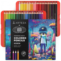 Conjunto de 48 lápis de cor à base de cera ARTEZA AKU World Edition, pré-apontados, ferramentas de mistura suave em caixa colecionável para