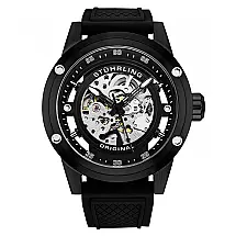 Relógio Automático Stuhrling 4034 50mm Mostrador Preto Pulseira Borracha Preta Fivela Tang Preta