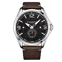 Relógio Masculino Stuhrling Aviator Quartz 43mm Marrom Couro Resistente Água