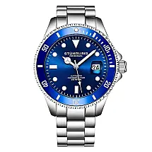 Relógio Masculino Automático 42mm Mostrador Azul Pulseira Aço Inox Prata Stuhrling Elegante e Resistente