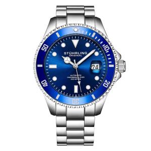 Relógio Masculino Automático 42mm Mostrador Azul Pulseira Aço Inox Prata Stuhrling Elegante e Resistente