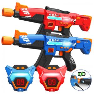 Conjunto de Metralhadora de Brinquedo Recarregável com Laser Tag, 2 Armas e 2 Coletes de Exibição de Pontuação em LED, Inodoo