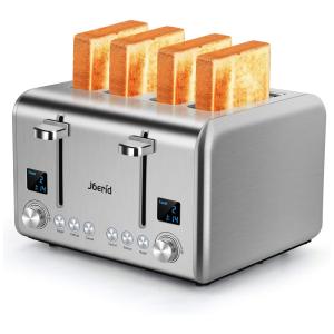 Torradeira Elétrica de 4 Fatias, Aço Inoxidável, 1500W, 110v, JOERID, Prateado