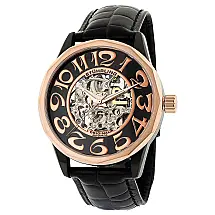 Relógio Cesário 227 Automático 43mm com Mostrador Preto e Pulseira de Couro Preta Fivela Deployant 2 - Stuhrling.