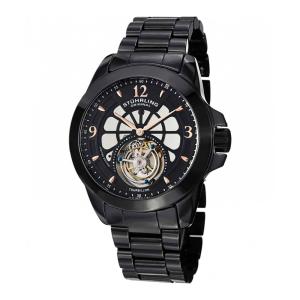 Relógio Stuhrling Tourbillon 47mm Manual, Mostrador Preto, Pulseira Cerâmica Preta Luxo e Precisão