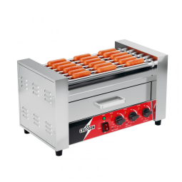 Máquina de Salsicha Hot Dog Grill CROSSON, 7 rolos antiaderentes, aquecedor de pães, comercial, inox 304, 110V, 1350W, ideal para cozinhar