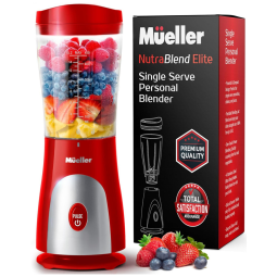Liquidificador para Vitaminas 440mL com Copo de Viagem e Tampa para Shakes, 110V, Mueller, Vermelho