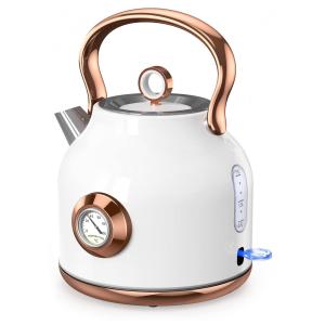 Chaleira Elétrica Retrô NESSGRAIM 1.7L em Aço Inoxidável com Desligamento Automático e Termômetro Embutido, 110V, Branca