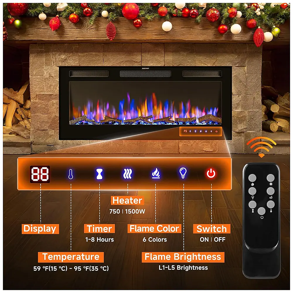 Lareira Elétrica AckMizz 107x46cm 1500W Touch Screen 6 Cores Embutir 110V — foto 3