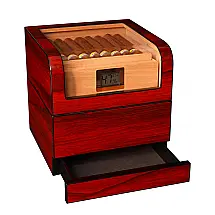 Humidor Charuto W&J 1983 Marrom Tampa Vidro com Higrômetro Digital 50-100 Charutos