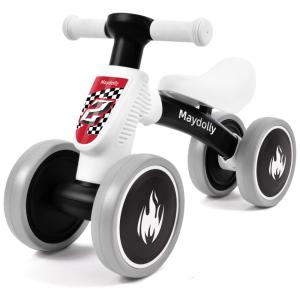 Bicicleta sem Pedal com 4 Rodas para Crianças de 10 a 24 Meses, Maydolly, Preto e Branco