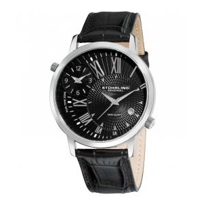 Relógio Stuhrling Polaris 343 Clássico, Mostrador Preto, Pulseira de Couro Preto e Fivela Tang em Prata - 44mm