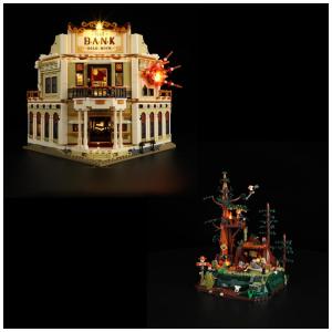 Lumibricks Western Bank Heist com iluminação LED 2875 peças + Sequoia Bandit Outpost 1183 peças cenário completo Velho Oeste